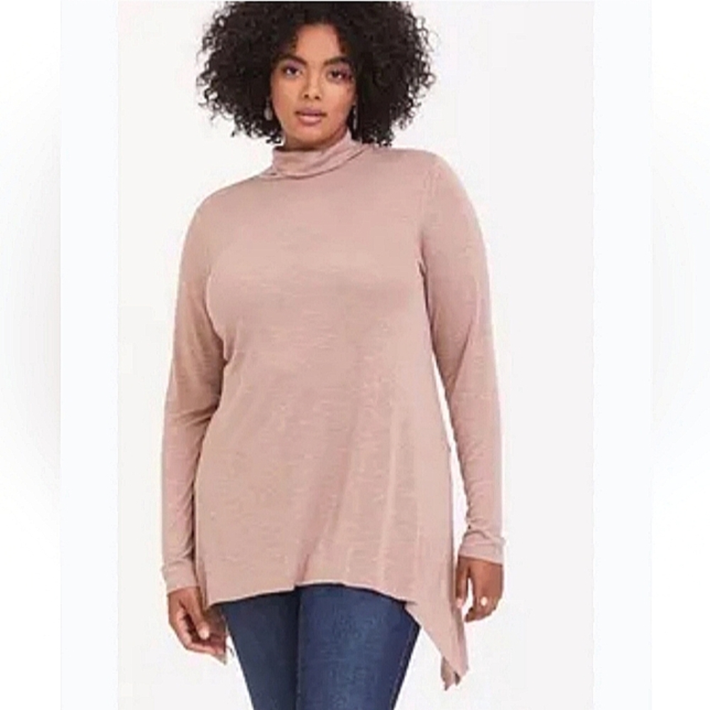 TORRID BLUSH DUSTY PINK LONG SLEEVE TURTLENECK BLOUSE EUC